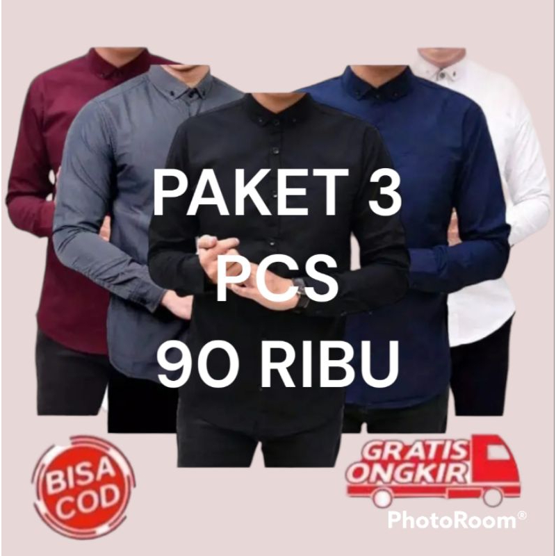 Jual Paket Hemat Pcs Kemeja Polos Pria Lengan Panjang Isi Pcs Shopee Indonesia