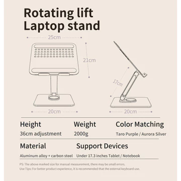 JOPREE P30 Desktop Metal Stand 360 Rotate Laptop Notebook Macbook Aluminium Adjustable Size 17