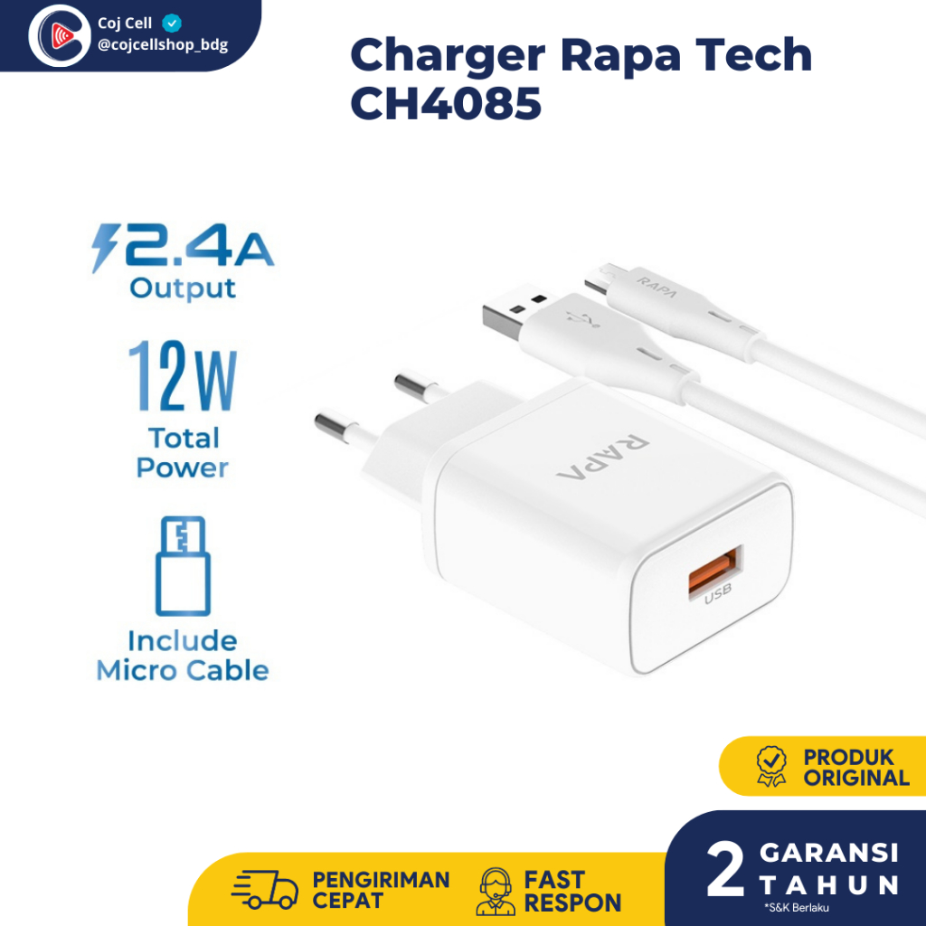 Jual Charger Type Mikro Fast Charging Rapa Tech CH4085 | Shopee Indonesia