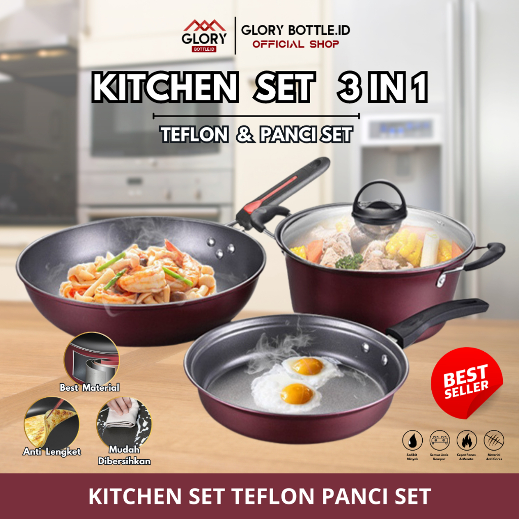 Jual GB - A014 - Kitchen Set Teflon Panci Set Aurora 3 PCS Wajan ...