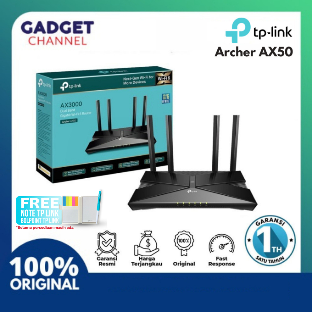 Jual Tp Link Archer Ax50 Ax3000 Dual Band Gigabit Wi Fi 6 Wireless Router Garansi Resmi 1 5501