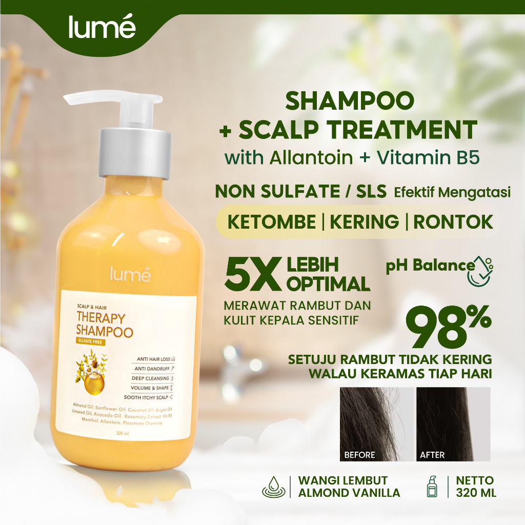 Jual LUME SCALP HAIR THERAPY SHAMPOO NON SULFAT SLS ANTI RONTOK KETOMBE ...