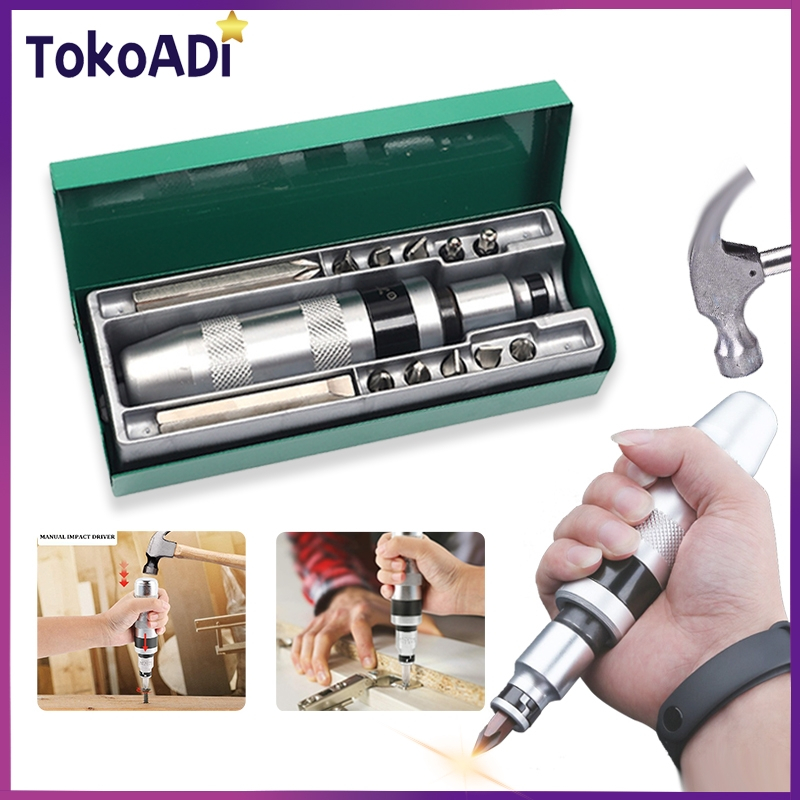 13pcs/Set Impact Screwdriver/Set Obeng Getok Putar/Set Obeng Ketok