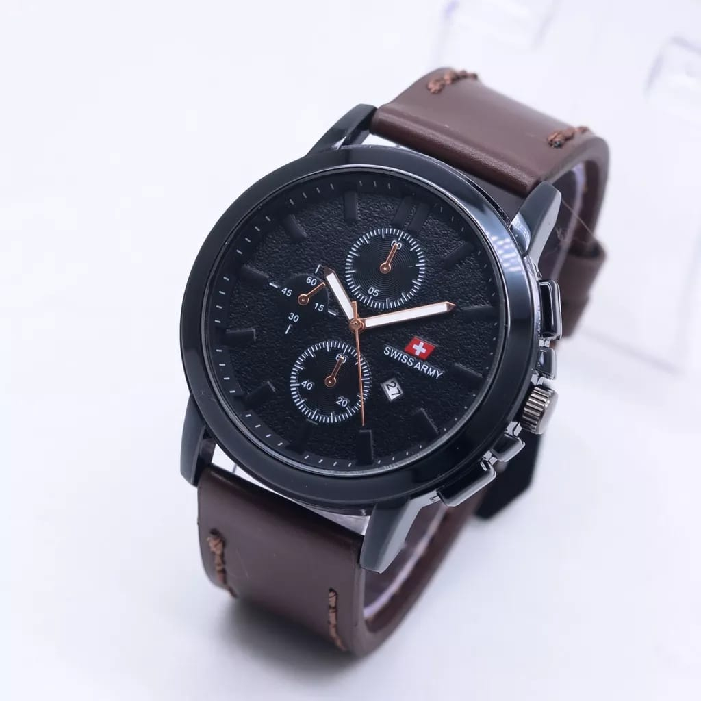 Jual Jam Tangan Pria Swiss Armi Tali Kulit Body Bulat Chrono Variasi Tanggal Aktif Shopee 5947