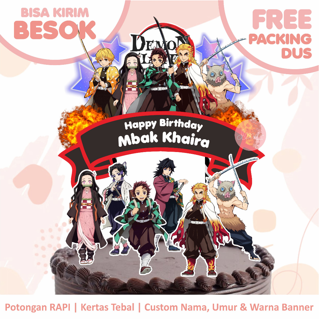 Jual Cake Topper Demon Slayer (Custom Nama &amp; Umur) FREE PACKING DUS ...