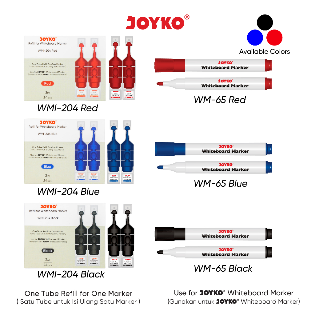 Spidol Papan Tulis Dapat Dihapus Whiteboard Marker Joyko Refillable