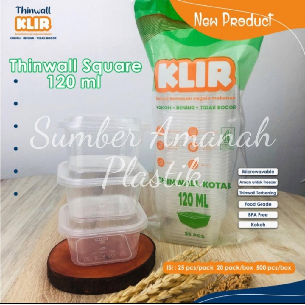 Jual Thinwall Klir Square 120ml 150ml Isi 25set Kotak Klir Kotak