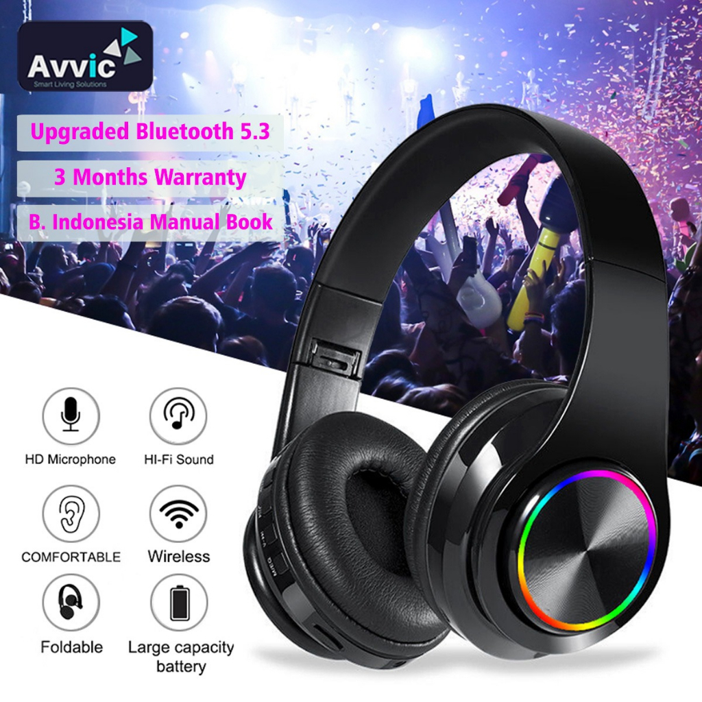 Jual B39 Wireless Headset Bando LED Bluetooth Headphone HiFi Bass Music ...