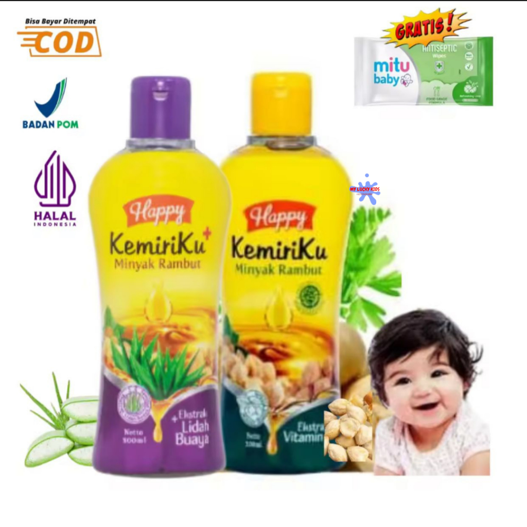 Termurah Minyak kemiriku penumbuh rambut anak bayi perempuan/ laki laki original, halal aman BPOM Ekstra Vit E / Ekstrak Lidah Buaya uk. 100 ml by happy , menghitamkan dan menyuburkan - bisa untuk orang dewasa Gratis tissue basah mitu