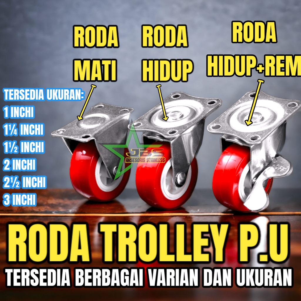 Jual Roda Troli Pu Merah Inchi Mati Hidup Hidup Rem Shopee Indonesia