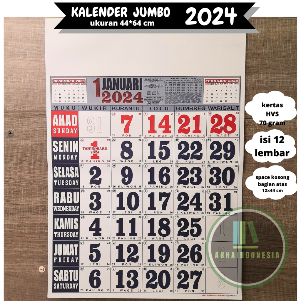 Jual KALENDER 2024 Kalender dinding JUMBO murah isi 12 lembar dengan