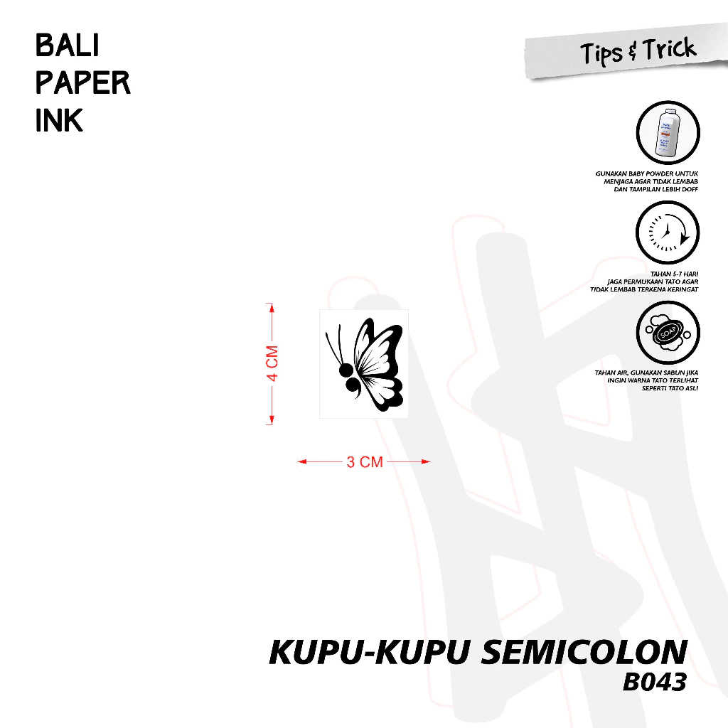Tato Temporer Kupu Bali Paper Ink B043 Basic dan Unik