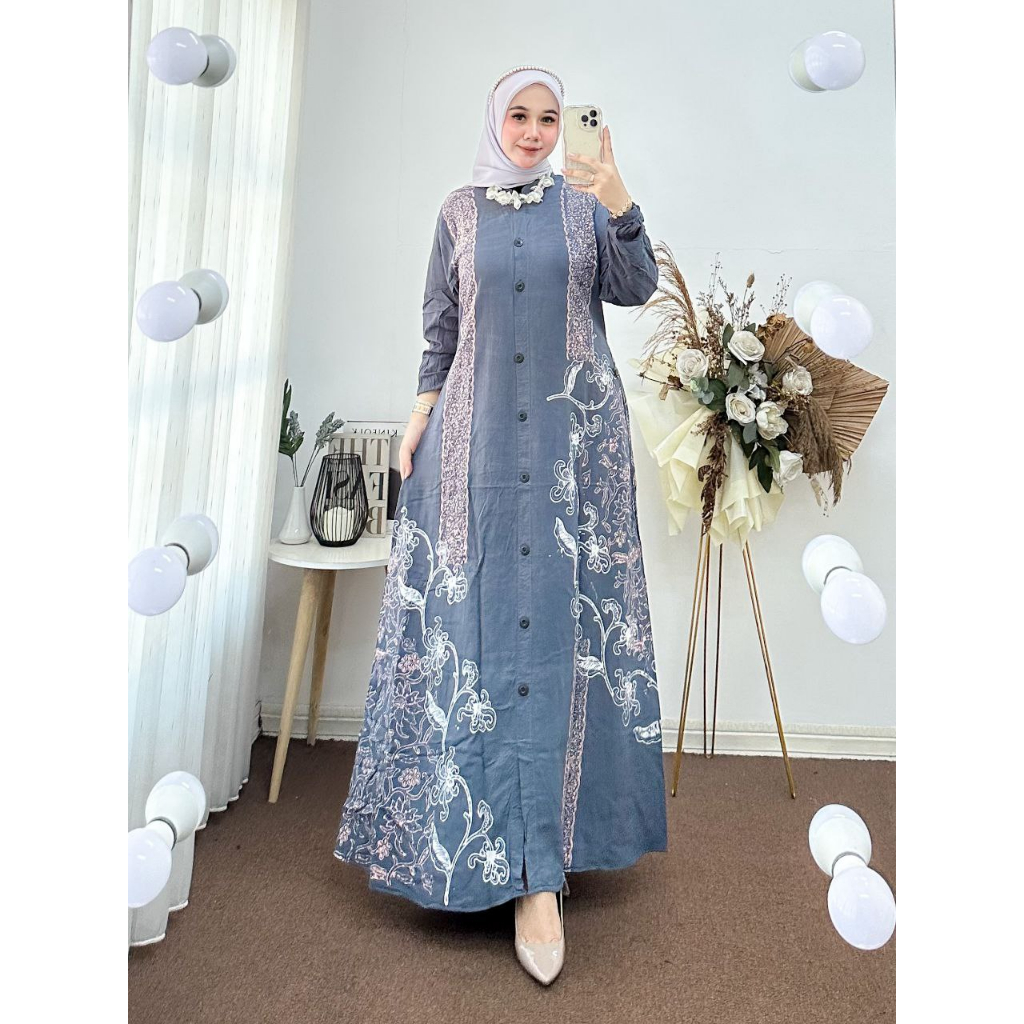 Jual M L Xl Xxl Gamis Twill Rayon Pekalongan Full Kancing Warna Soft