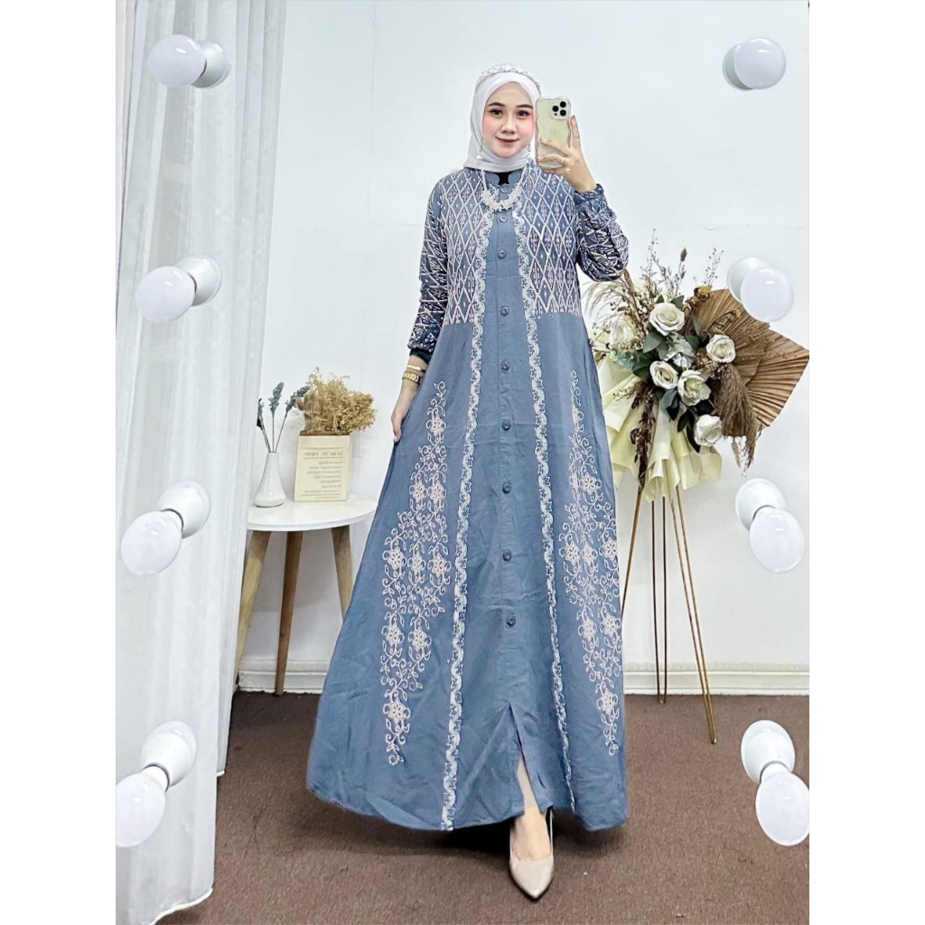 Jual M L Xl Xxl Gamis Twill Rayon Pekalongan Full Kancing Warna Soft