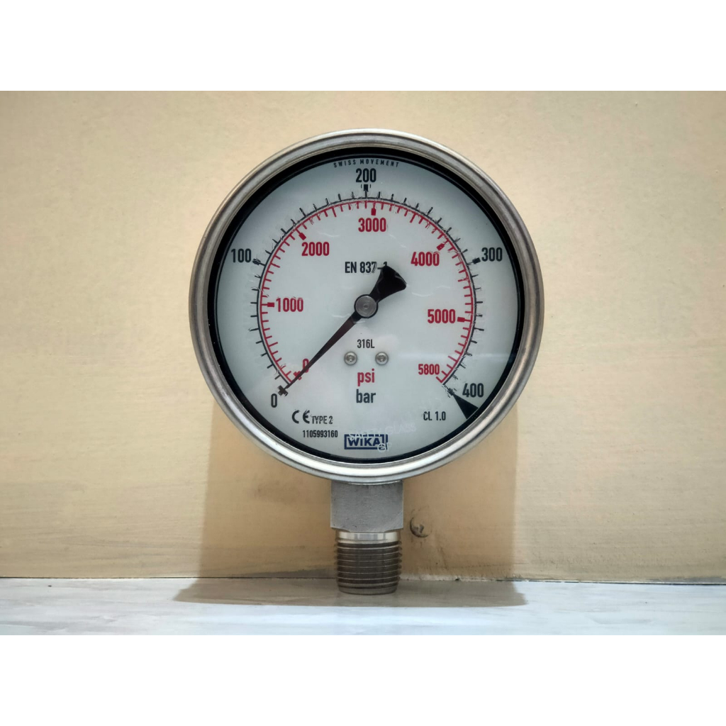 Jual WIKA Pressure Gauge 232.50.100 Range 400 bar , 5800 psi, 1/2" NPT