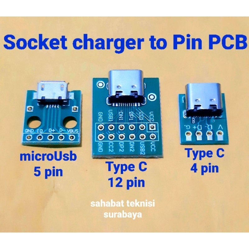 Jual Soket charger to pin PCB | PCB USB type C to DIP | type C to PCB