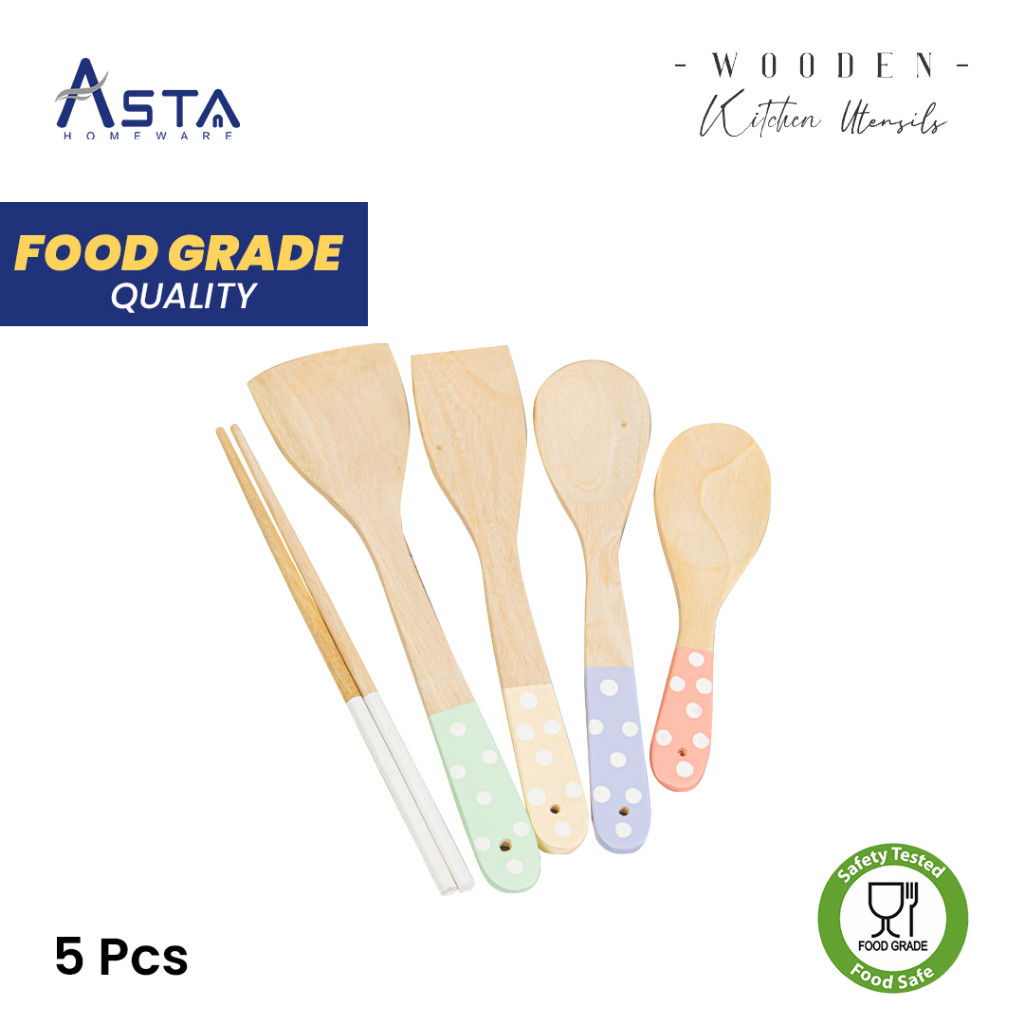 Jual Spatula Set Motif Polkadot / Spatula Kayu Set Wooden Spatula Set