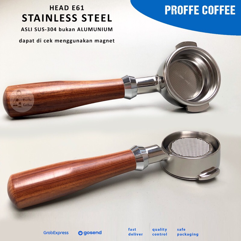 Jual Naked Portafilter E Stainless Steel Asli Dengan Handle Kayu Bottomless Porta Filter