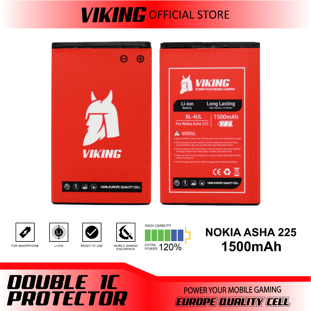 SHLOK Batteria Originale Nokia BL-4UL 1200mAh – Per Nokia 225, Asha 500, Asha 502, Con Panno Pulente - 2