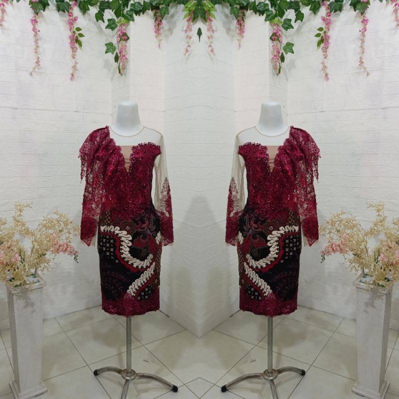 Jual Midi Dress Batik Street marron rumbai bahu payet | Shopee Indonesia