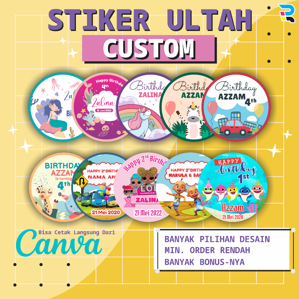 Jual Cetak Stiker Ulang Tahun Anak Bulat Label Custom | Print Sticker ...