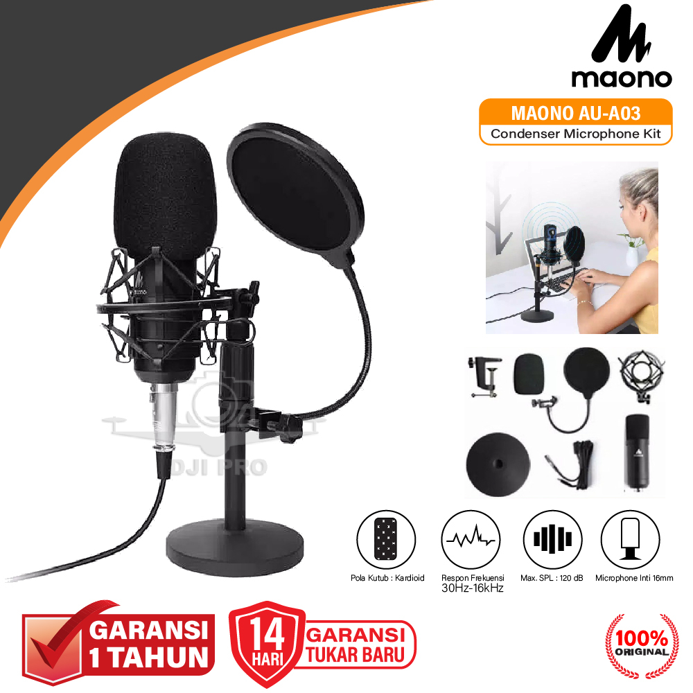 Jual Maono AUA03 Condenser Microphone Kit Podcast Mic with Boom Arm