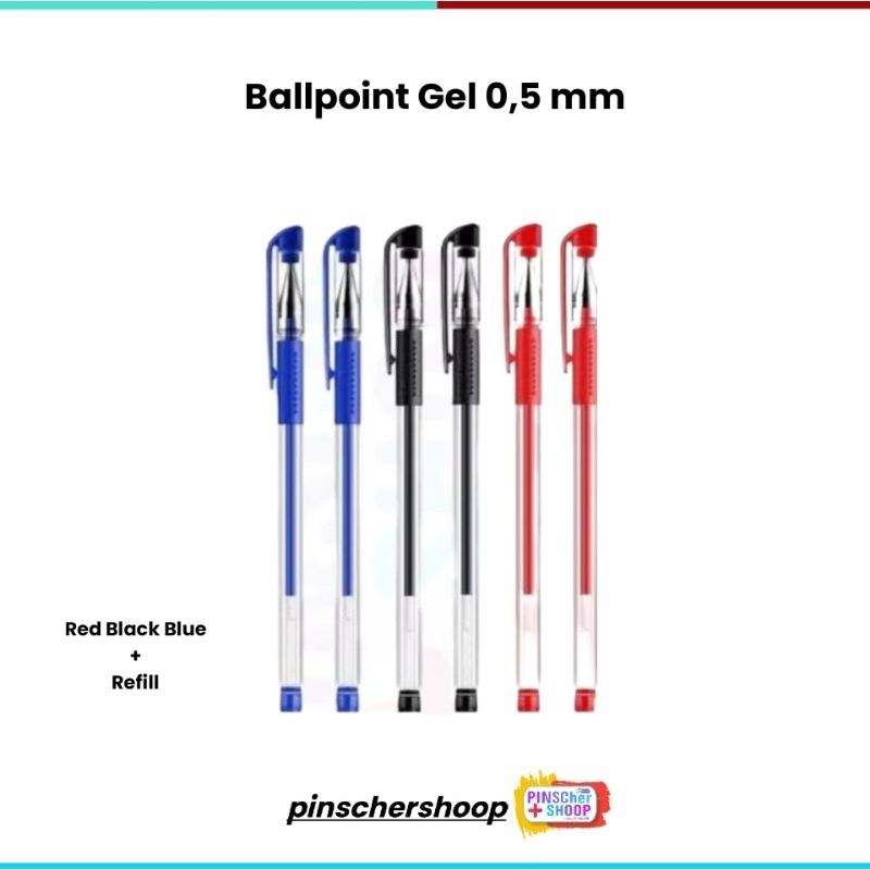 Jual Pulpen Gel Balpoint Gel Bolpen 0,5 mm Red/ Black/ Blue/ Refill ...