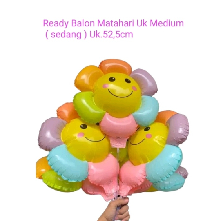 Balon Bunga Matahari Rainbow Dengan Gagang / Balon Terbang Foil