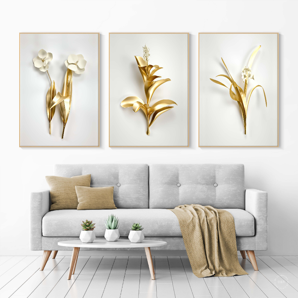 Jual Hiasan Dinding Ruang Tamu Minimalis 80x57cm & 40x57cm Gold White ...