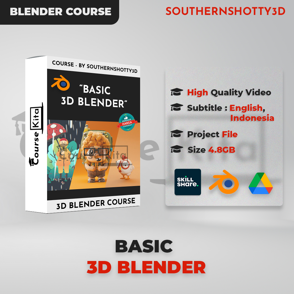 Jual 3D Blender Course Basic Beginner Tutorial Modeling Texturing Animation Rendering Kursus