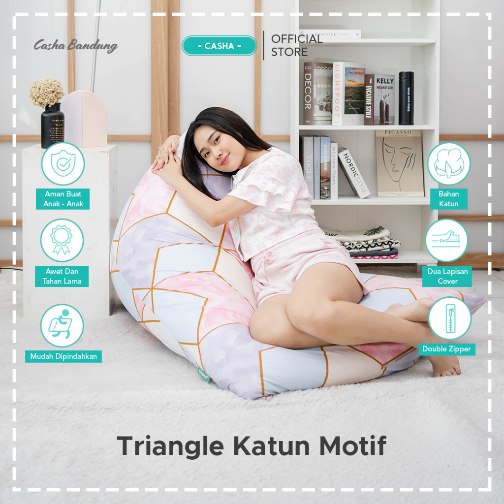 Jual Casha Triangle Large Katun Motif Plus Isi Bean Bag Murah Bean Bag Dewasa Sofa