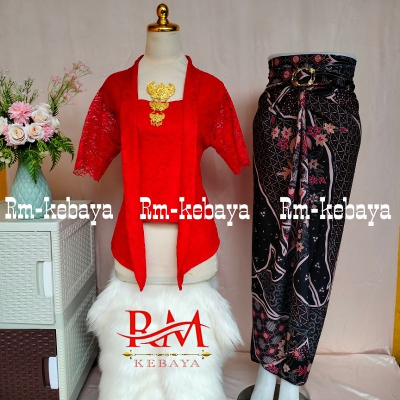 Jual Stelan Kebaya Brokat Kutu Baru Modern Rok Lilit Batik Stelan