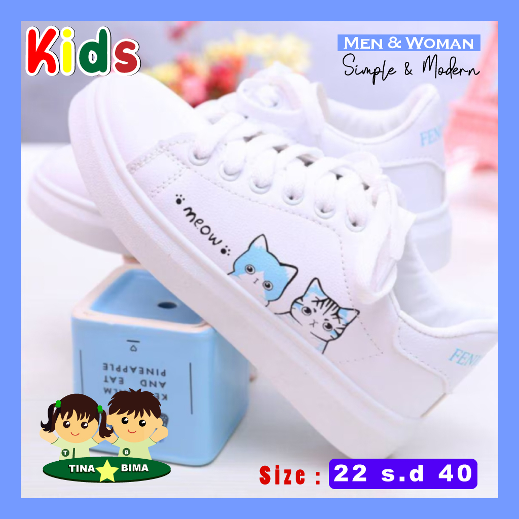 Jual Sepatu Anak & Dewasa Sneaker Ac Meow Tali Putih Toska Lucu Trendi ...