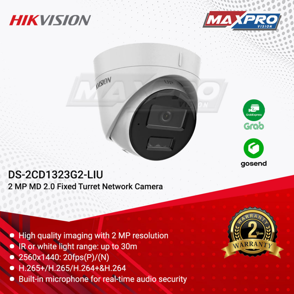 Jual DS-2CD1323G2-LIU -HIKVISION IP CAMERA 2MP DUAL LIGHT TURRET AUDIO ...