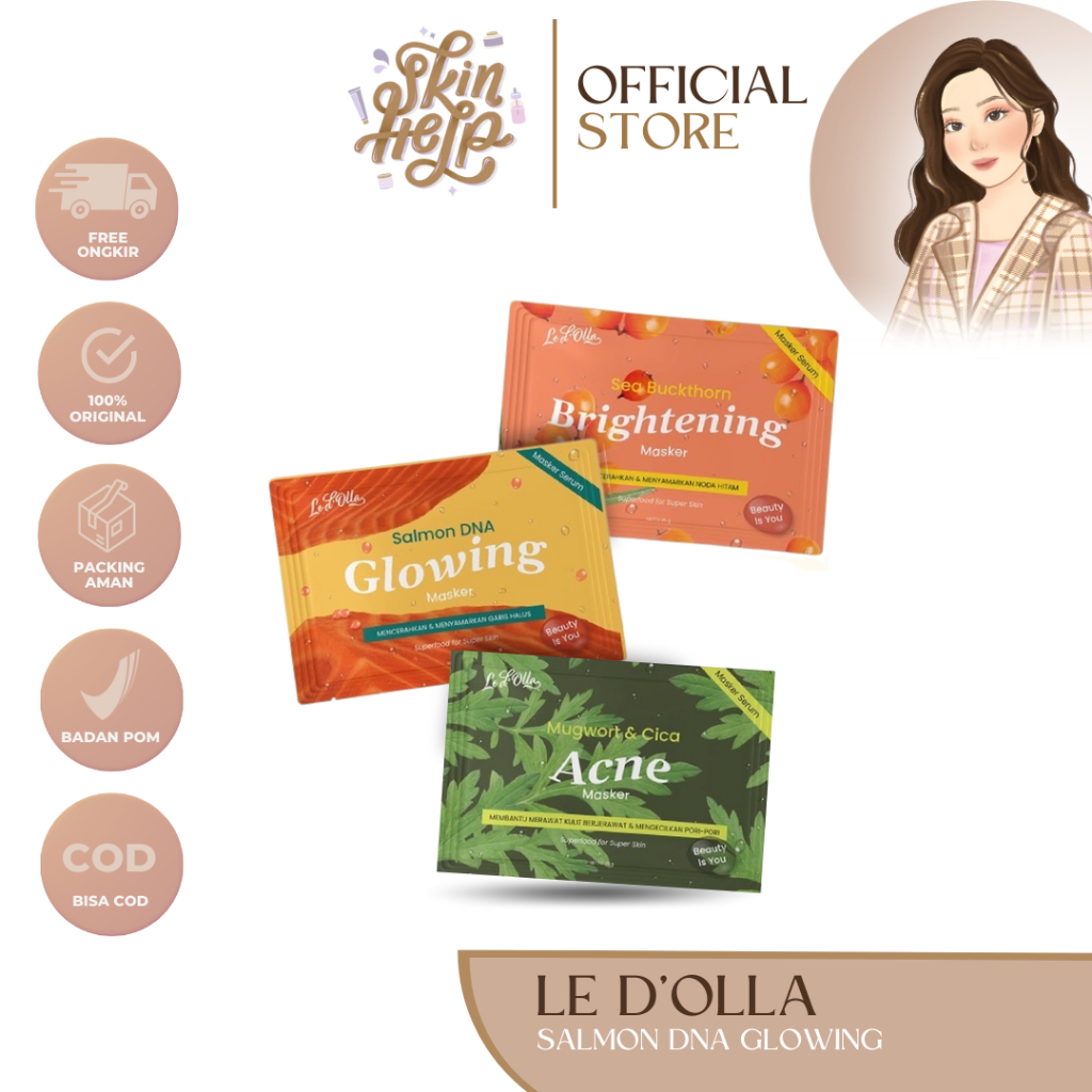 Jual READY! LE D’OLLA SALMON DNA GLOWING SERUM MASK POWDER MASK BPOM ...