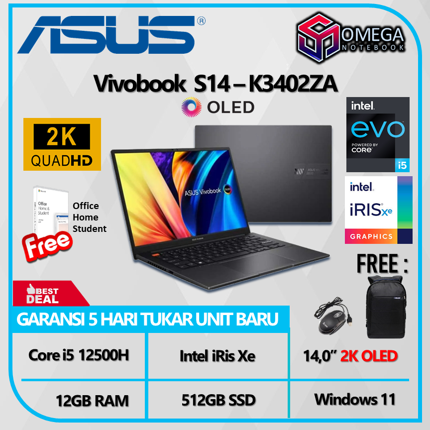 Jual Asus Vivobook S14 Oled K3402za I5 12500h 12gb 512ssd Irisxe W11ohs 140 28k 90hz 7740