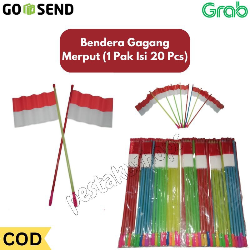 Jual 1 Pak Isi 20 Pcs Bendera Gagang Merah Putih Plastik Bendera Tongkat Balon Dirgahayu Ri