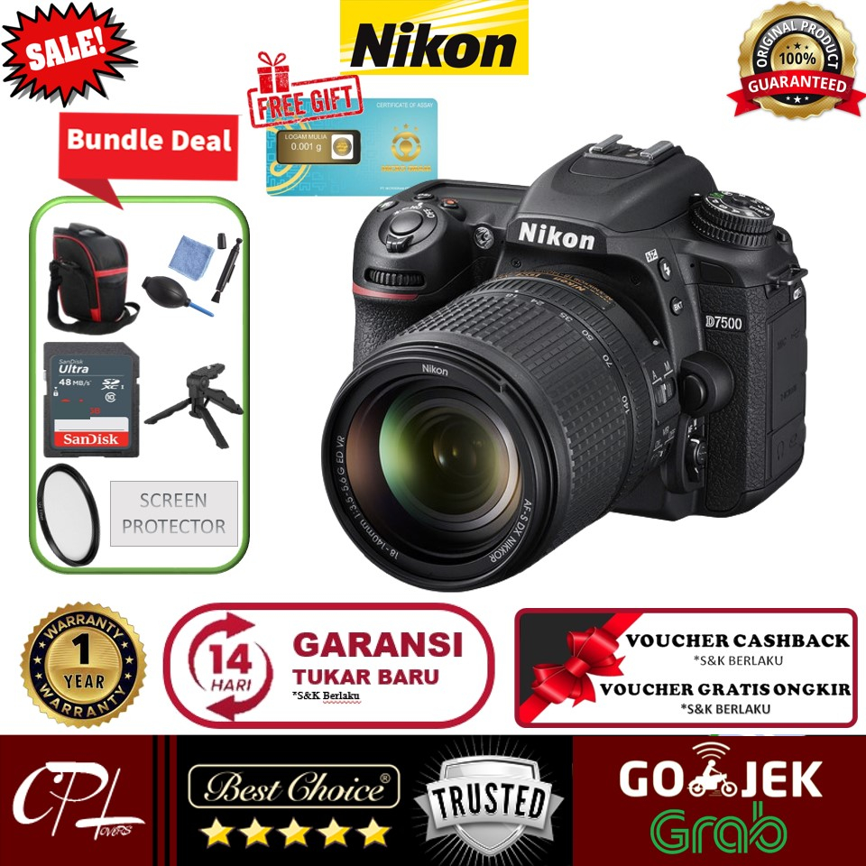 Nikon D7500 Kit 18-140mm Lens DSLR Camera PAKET MANTAP