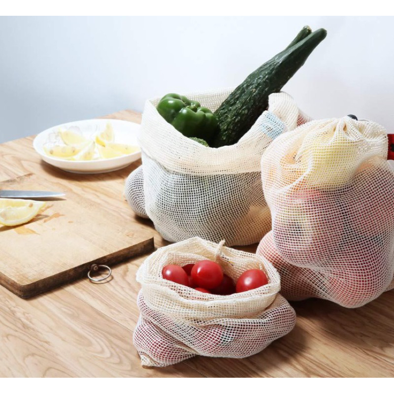 Jual kantong jaring serut cotton mesh produce bag reusable NFI01