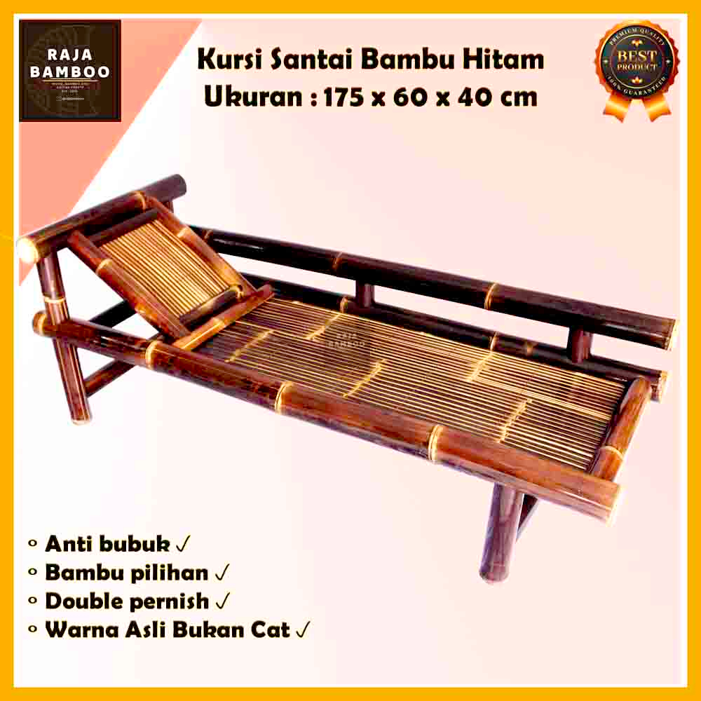 Jual Kursi Santai Bambu Hitam Polos Kursi Malas Kursi Pantai Ukuran 175 X 60cm Shopee 0223