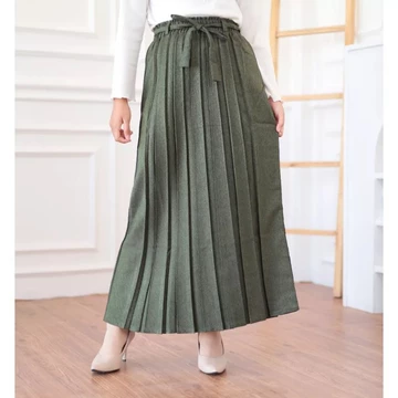 Rok Plisket Semi Woll Rok Kerja Pinggang Karet Rok Kantor Rok Guru Pinggang Karet Rok Kerja
