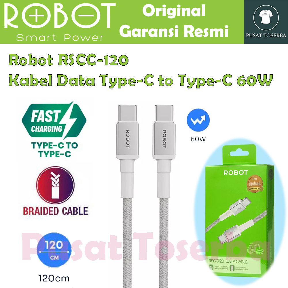 Jual Kabel Data Robot RSCC120 60W Type-C To Type-C Fast Charging 120cm ...
