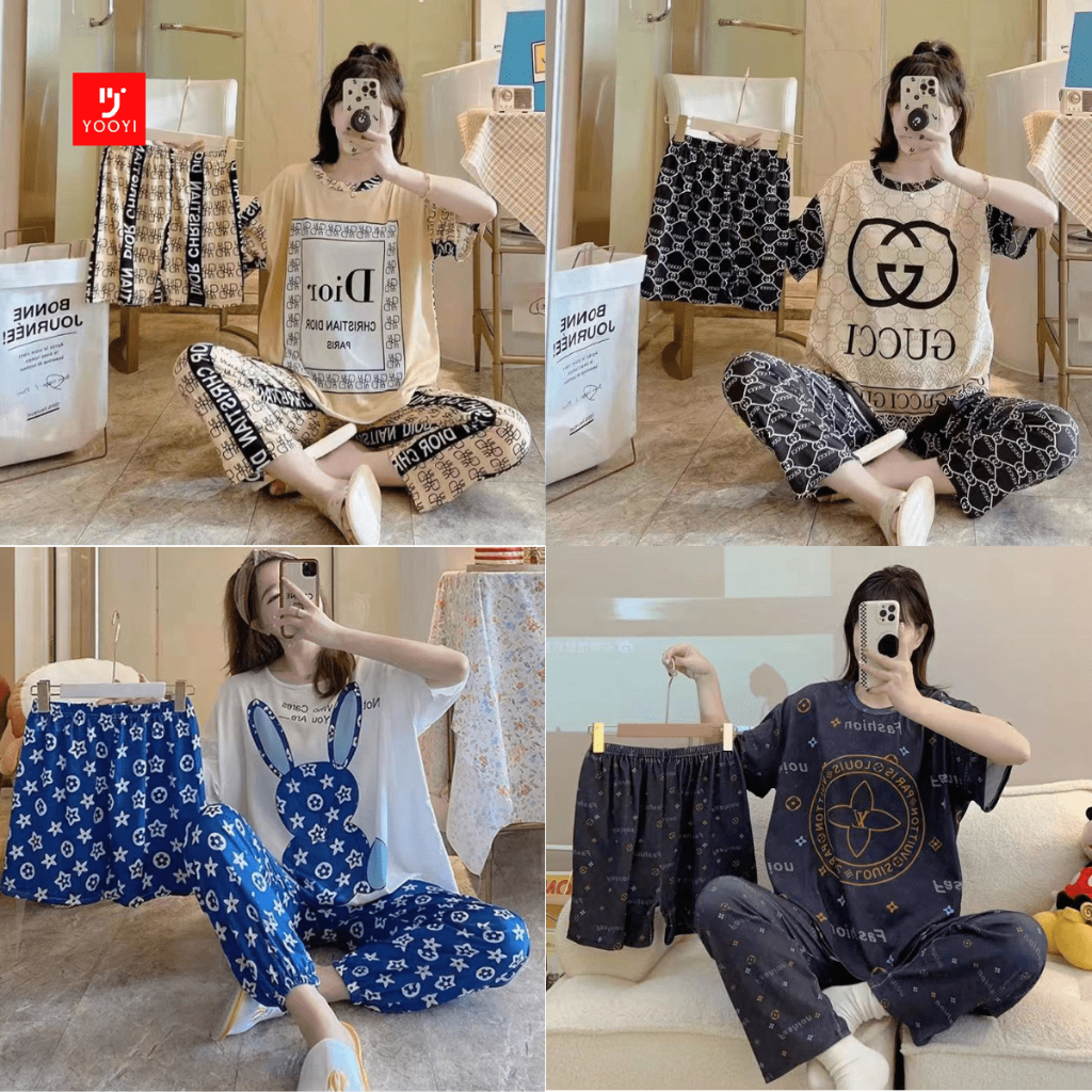 Jual Yooyi Baju Tidur Wanita 3 In 1 Lengan Pendek Piyama Setelan 