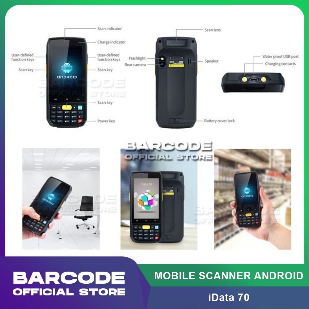 Jual SCANNER BARCODE IDATA 70 Portable Data Terminal Android 1D 2D ...