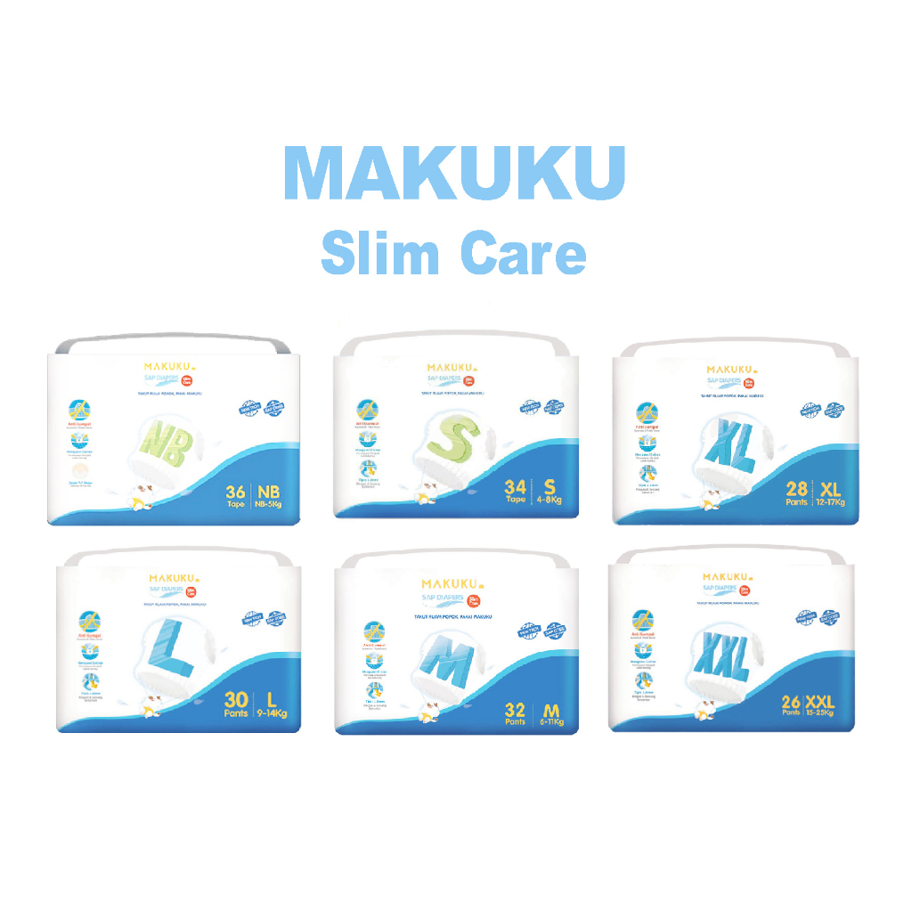 Jual MAKUKU Diapers Slim Care Pants Perekat Tape NB-36 S-34 Dan Celana ...