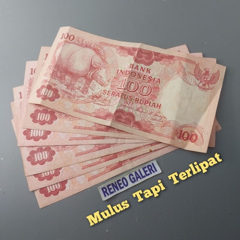 Jual VF+ Asli Rp 100 Badak Jawa Tahun 1977 Rupiah Kuno Kertas Duit