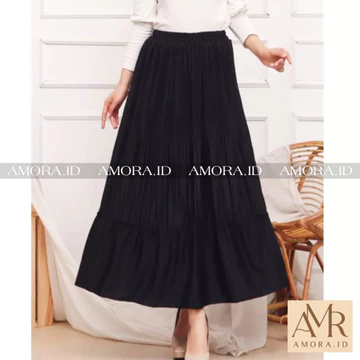 Rok Ruffle Plisket Panjang Muslim Model Susun Lidi Polos Premium
