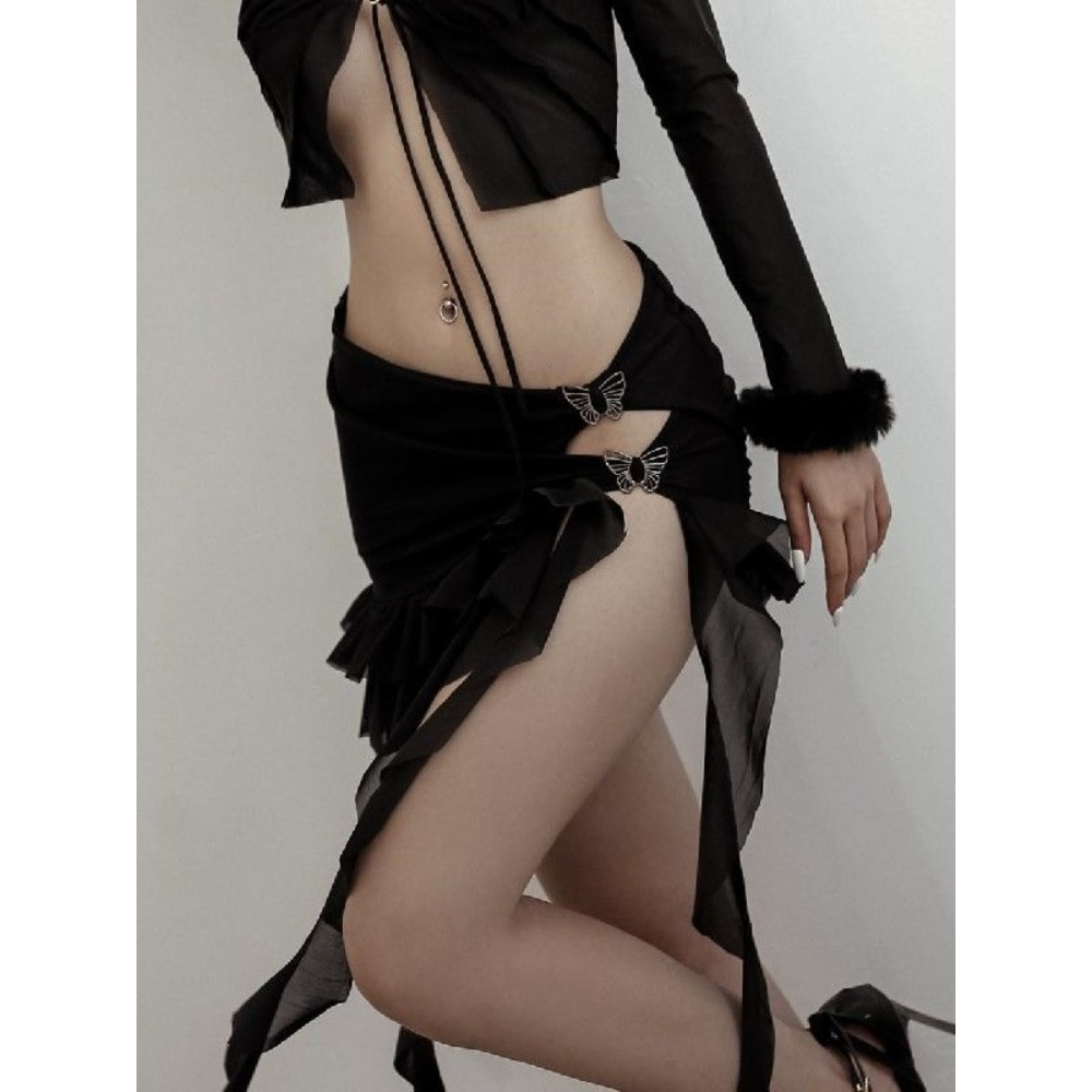 Sexy Punk Style 2018 Summer Women Skirt Harajuku Right Leg Hollow Out Skirt Female Sexy Mini Skirt main image 0