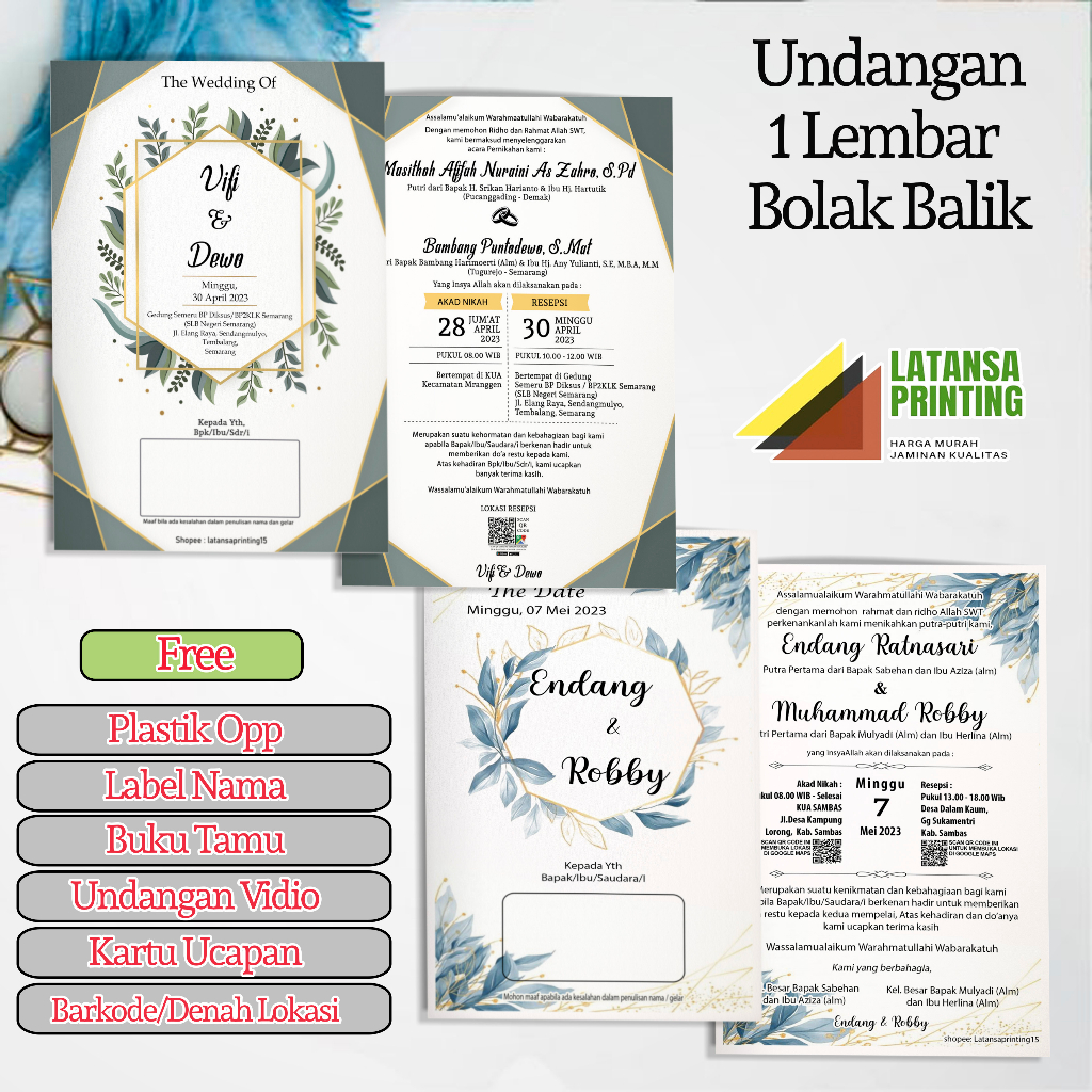 Jual Undangan Pernikahan 1 Lembar Bolak-Balik | Shopee Indonesia