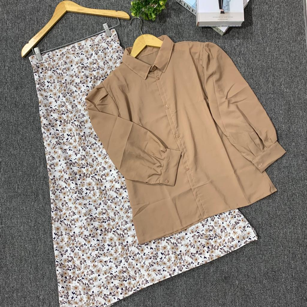Jual ONESET 2IN1 KEMEJA ROK MOTIF / setelan wanita korean style atasan ...